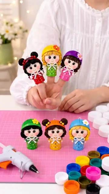 What Can You Make With Bottle Caps? Cute Finger Puppets!