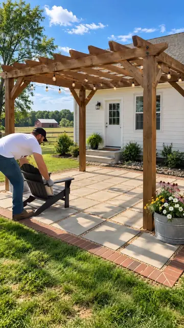 We Turned Bare Dirt Into a Farmhouse Patio Retreat 🔥🪵 https://a.co/d/0cEJ8xtM More DIY Backyard…